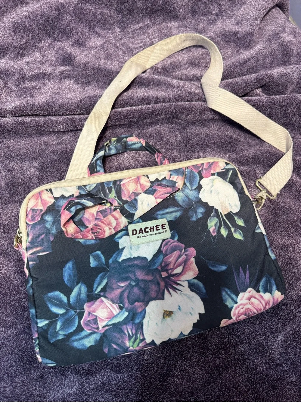 Floral Print Laptop Bag in Navy and Pink